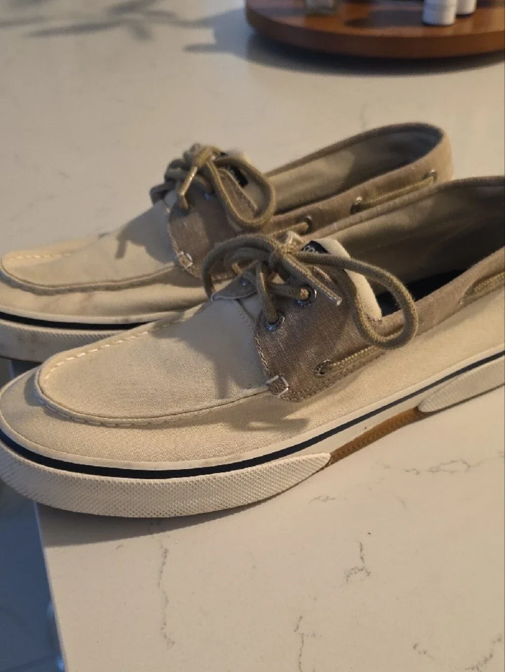 Sperry Men's Light Cream Boat Shoes with Rawhide Laces